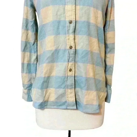 Faherty Women's Blue & Brown Plaid Button Up Shirt Organic Cotton Extra Small XS - Picture 8 of 12